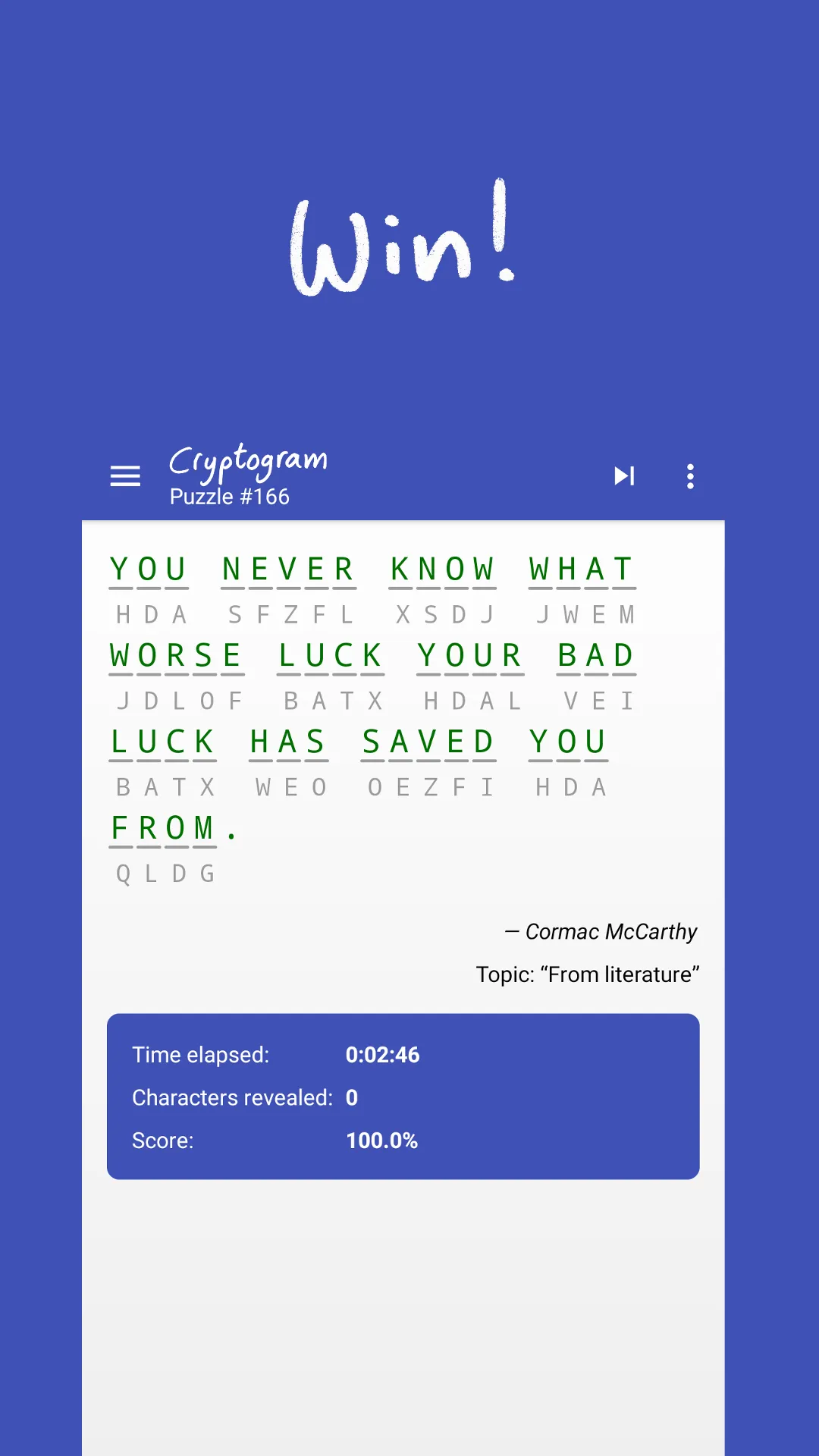 Cryptogram - puzzle quotes | Indus Appstore | Screenshot