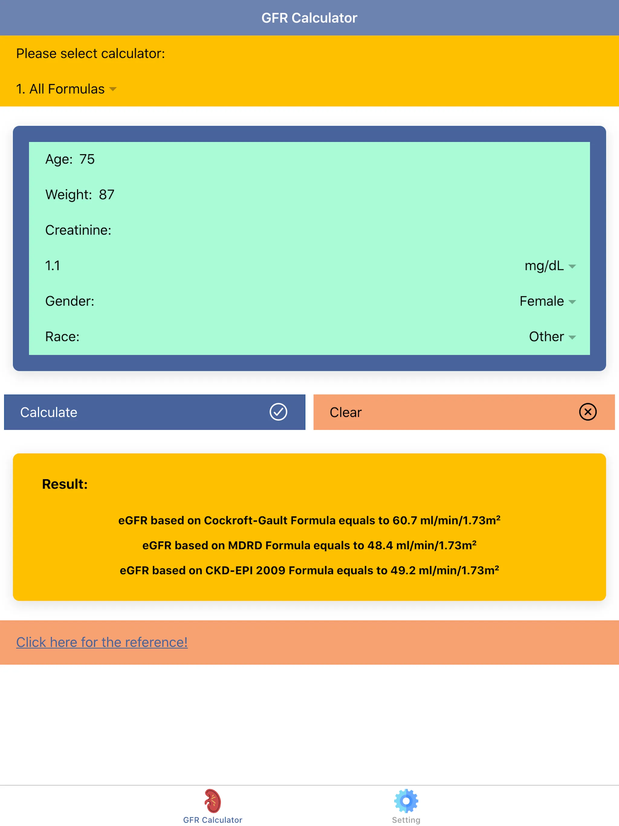 Pocket GFR Calculator | Indus Appstore | Screenshot