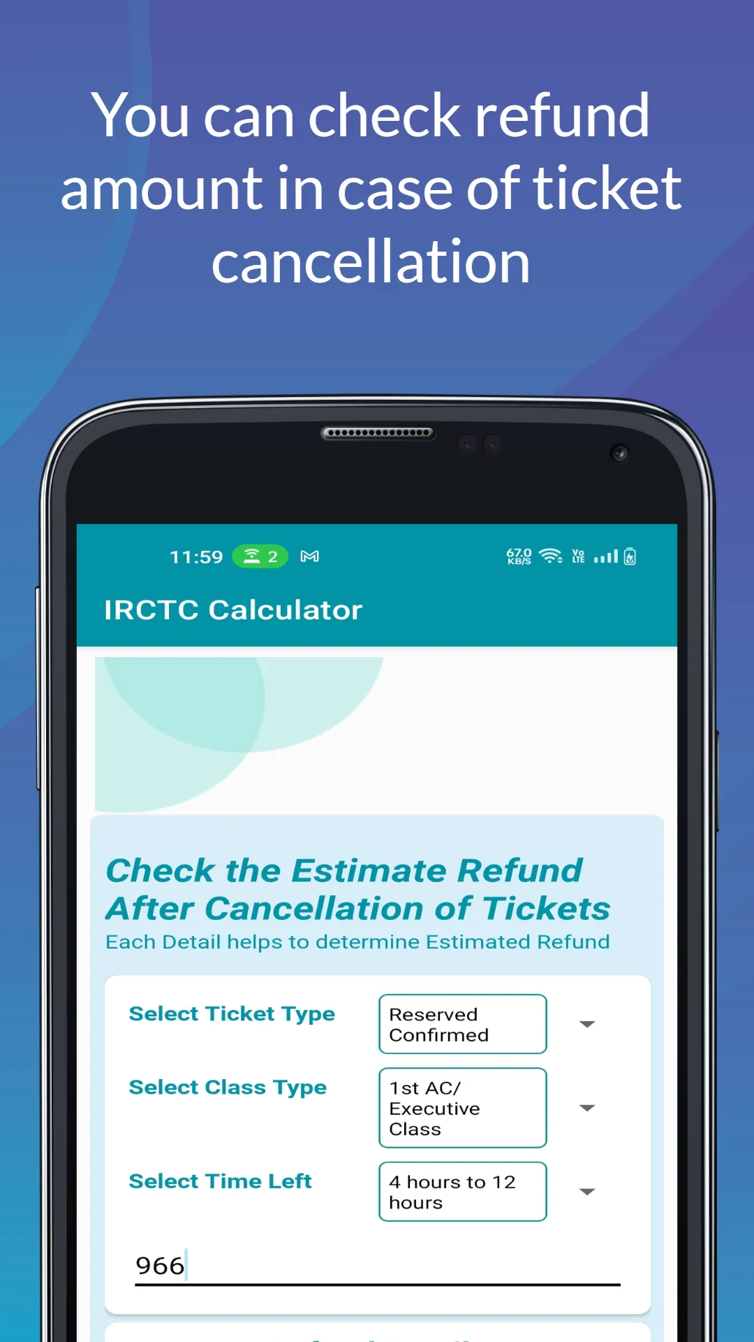 IRCTC Refund Parcel Calculator | Indus Appstore | Screenshot