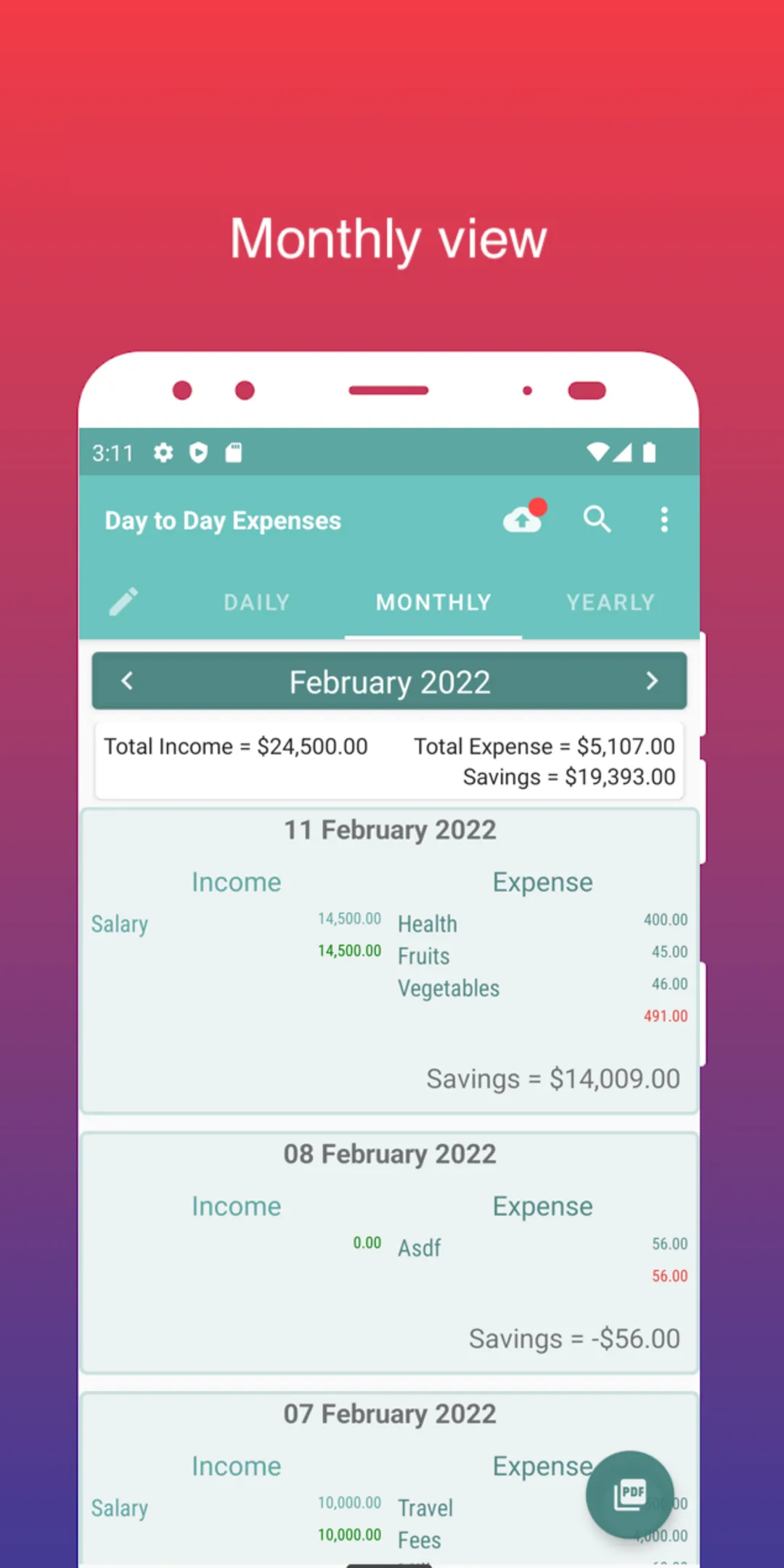 Day-to-day Expenses | Indus Appstore | Screenshot