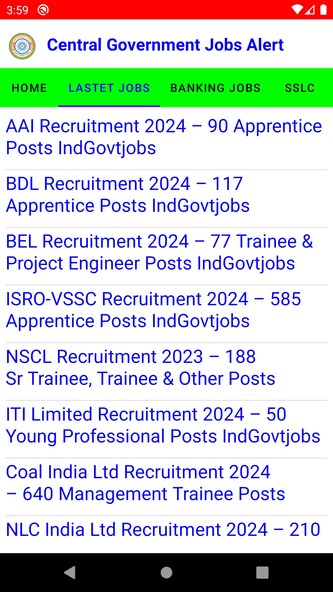 Central Government Jobs Alert | Indus Appstore | Screenshot