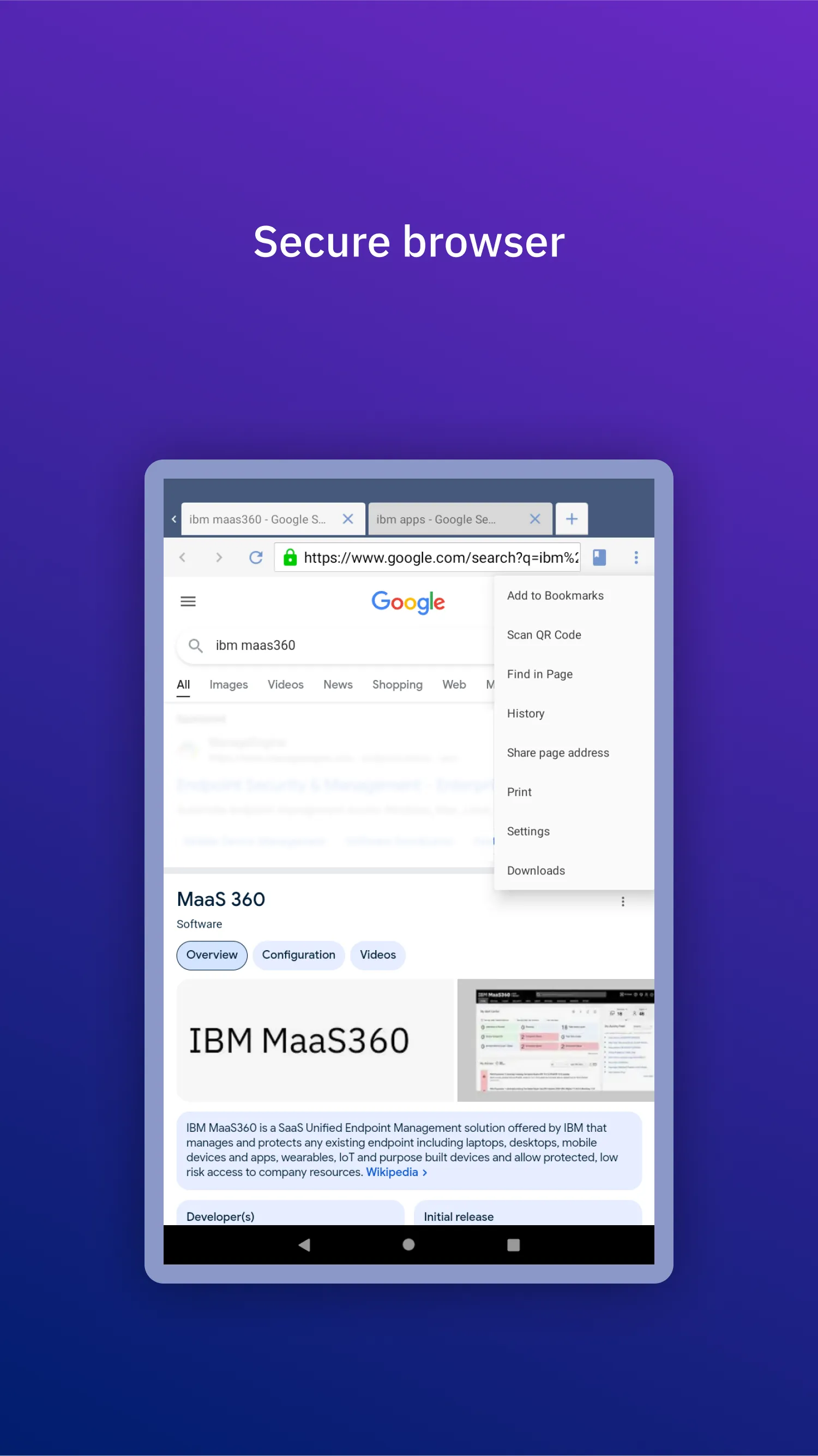 IBM MaaS360 Browser | Indus Appstore | Screenshot