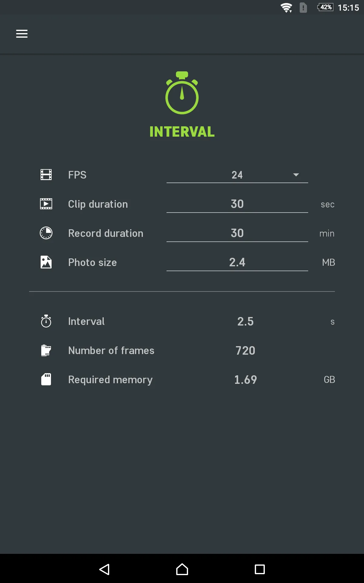 Slidekamera Timelapse Calc. | Indus Appstore | Screenshot