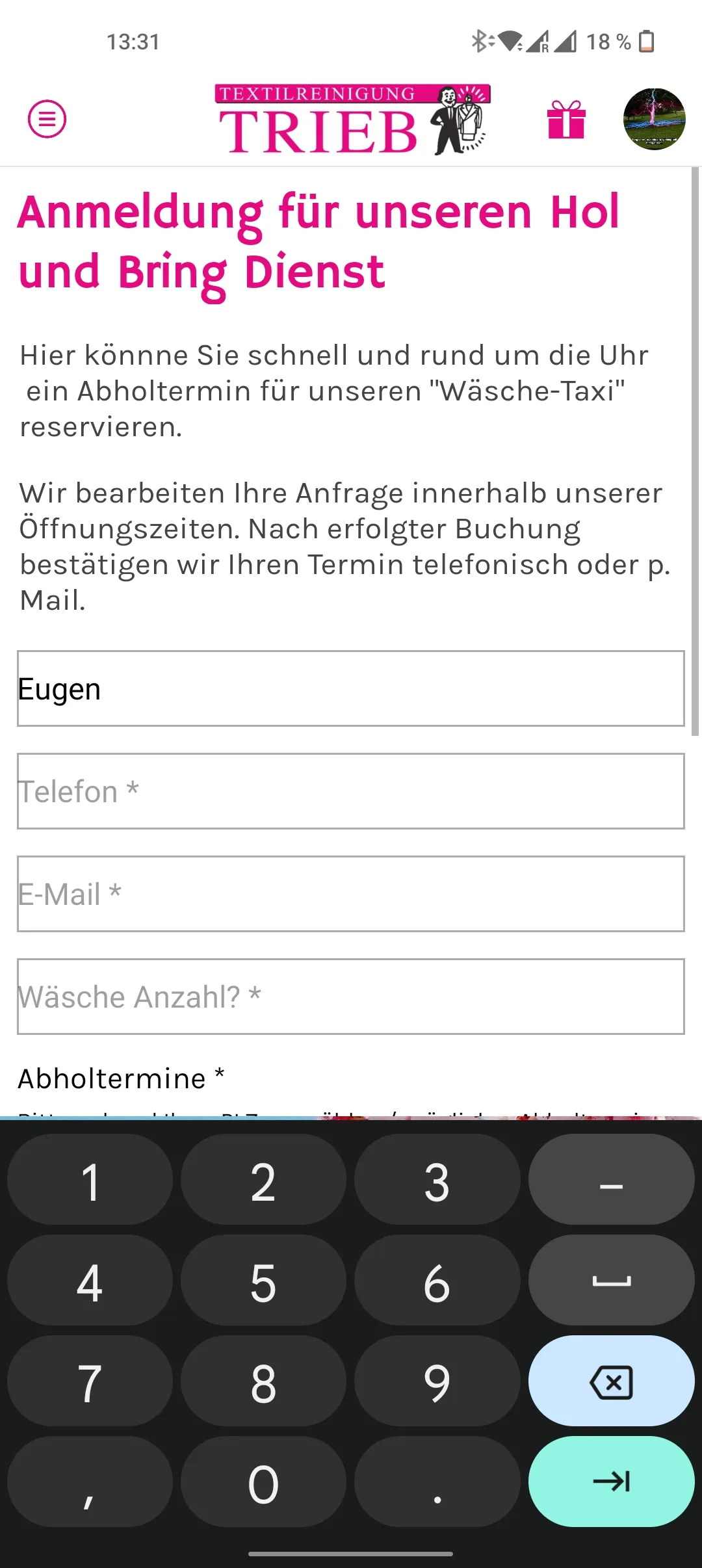 Stuttgart Textilreinigung | Indus Appstore | Screenshot