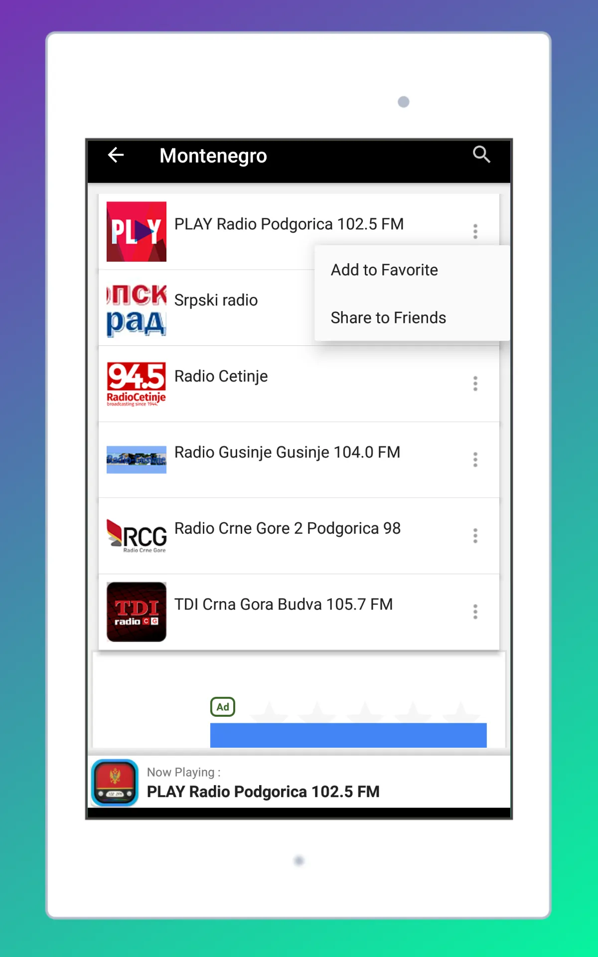 Radio Montenegro: Radio Online | Indus Appstore | Screenshot