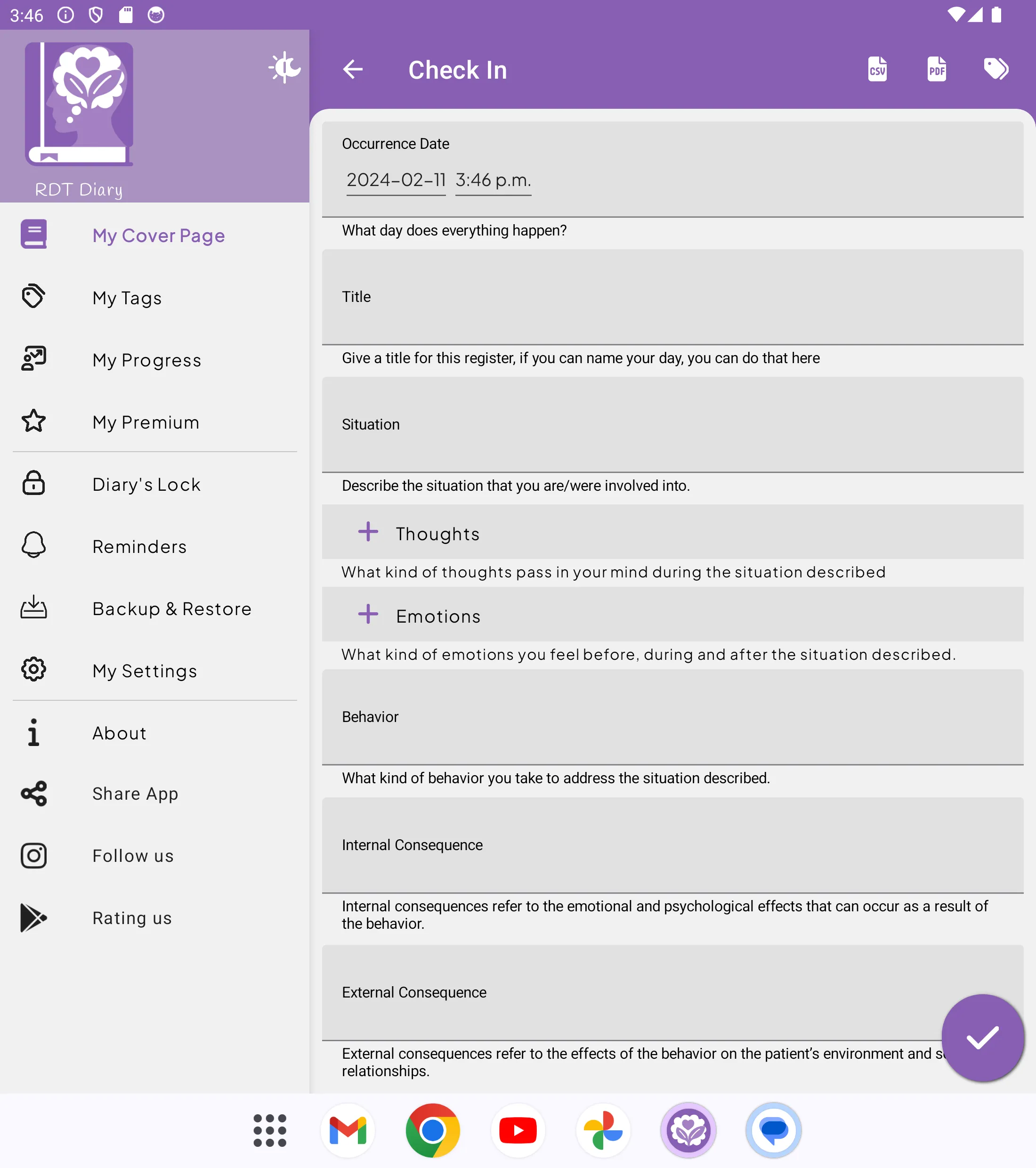 DTR Diary - CBT & Mood Tracker | Indus Appstore | Screenshot