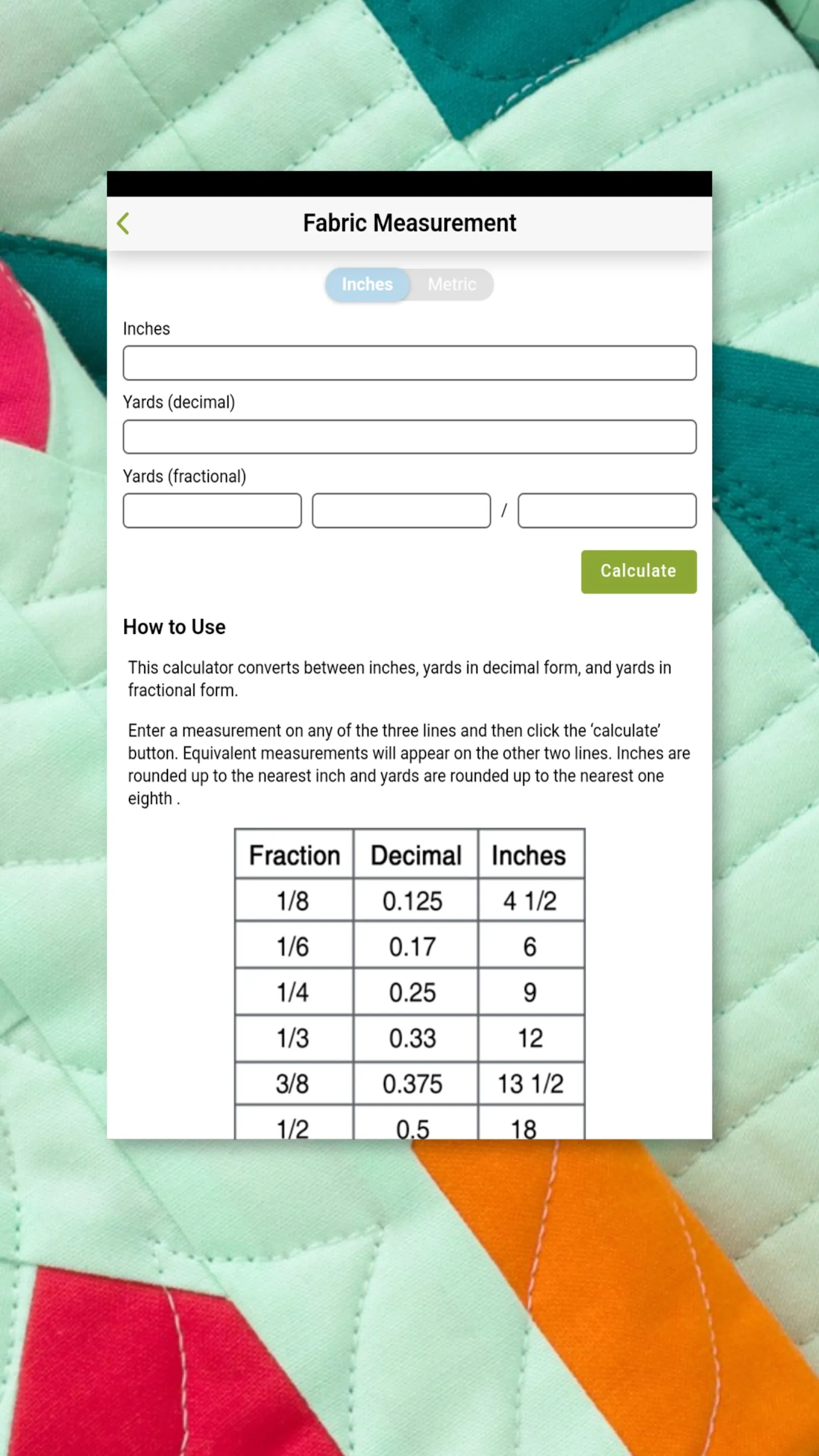 Quilting Calculators | Indus Appstore | Screenshot