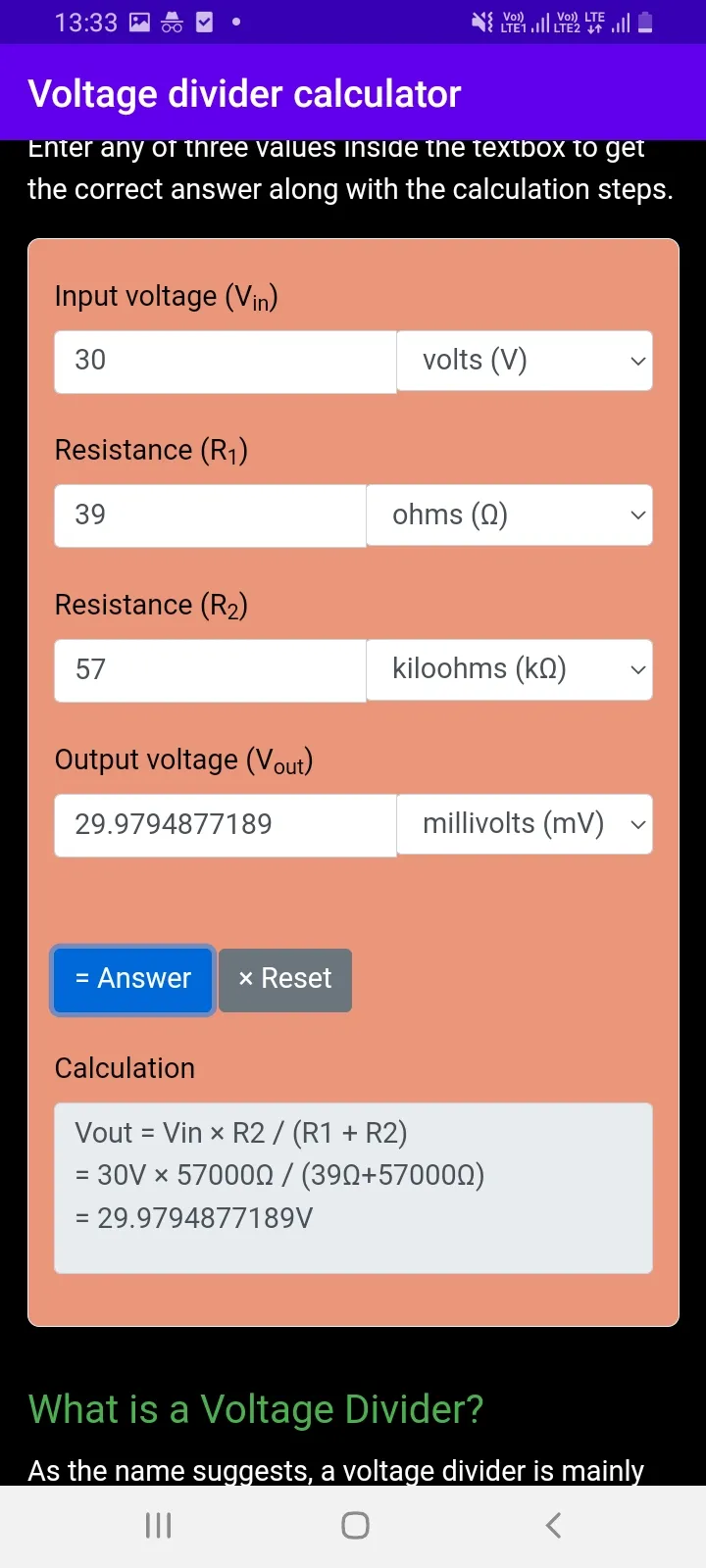 Voltage divider calculator | Indus Appstore | Screenshot