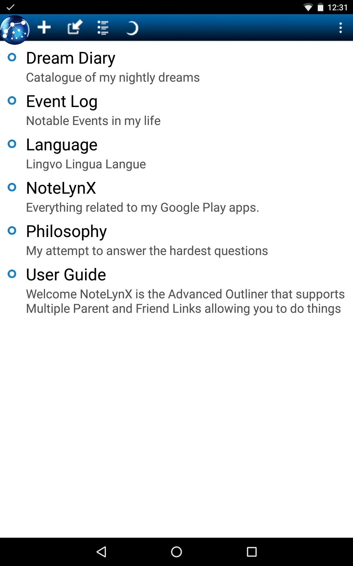 NoteLynX Outliner Mindmap Wiki | Indus Appstore | Screenshot