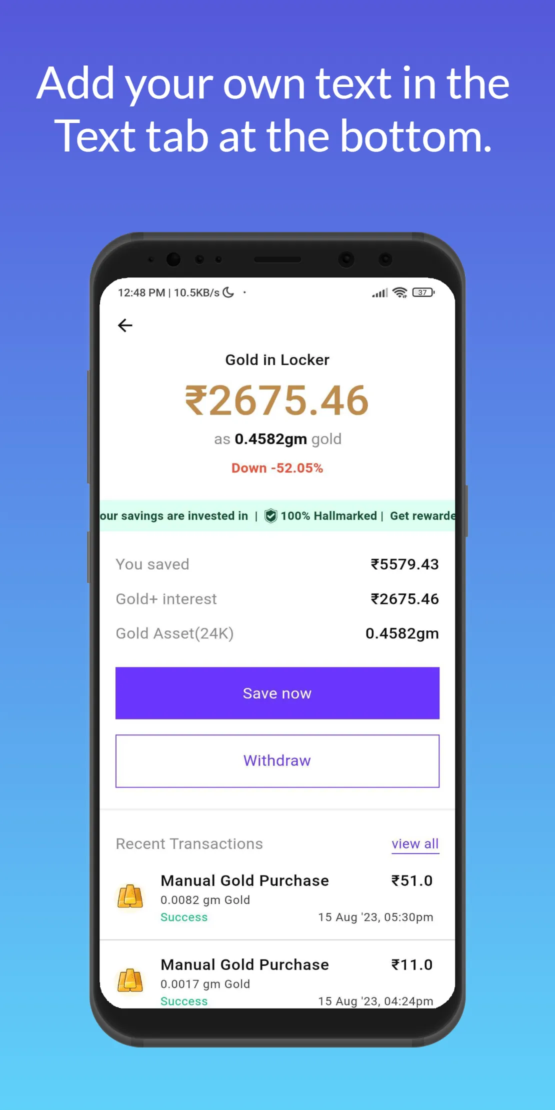 Save Gold | Indus Appstore | Screenshot