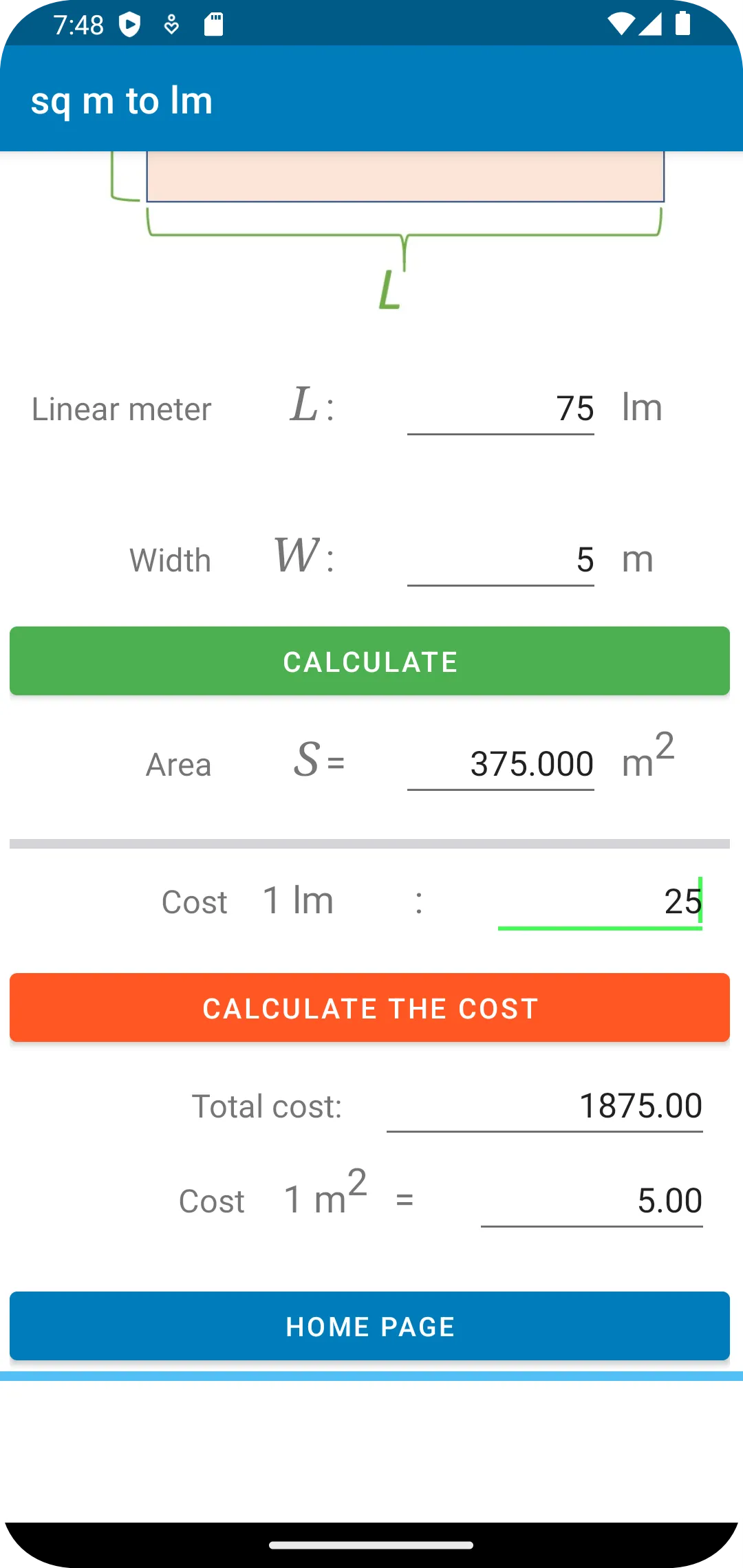 Linear Meter - m2 - calculator | Indus Appstore | Screenshot