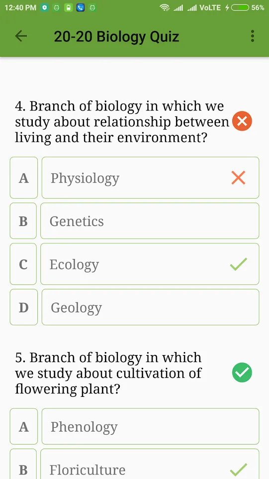 20-20 Biology Quizzes | Indus Appstore | Screenshot