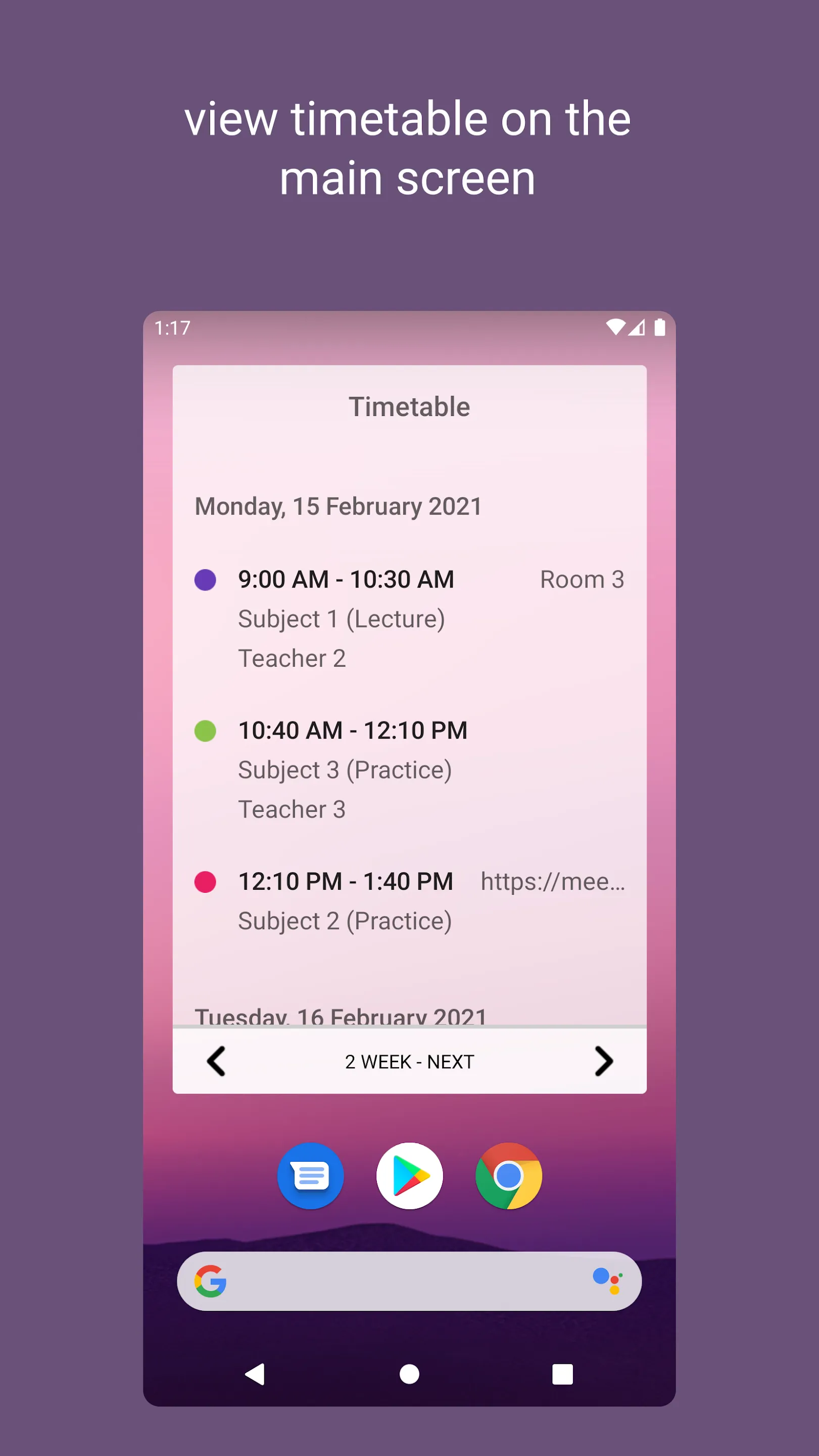 Timetable for students | Indus Appstore | Screenshot